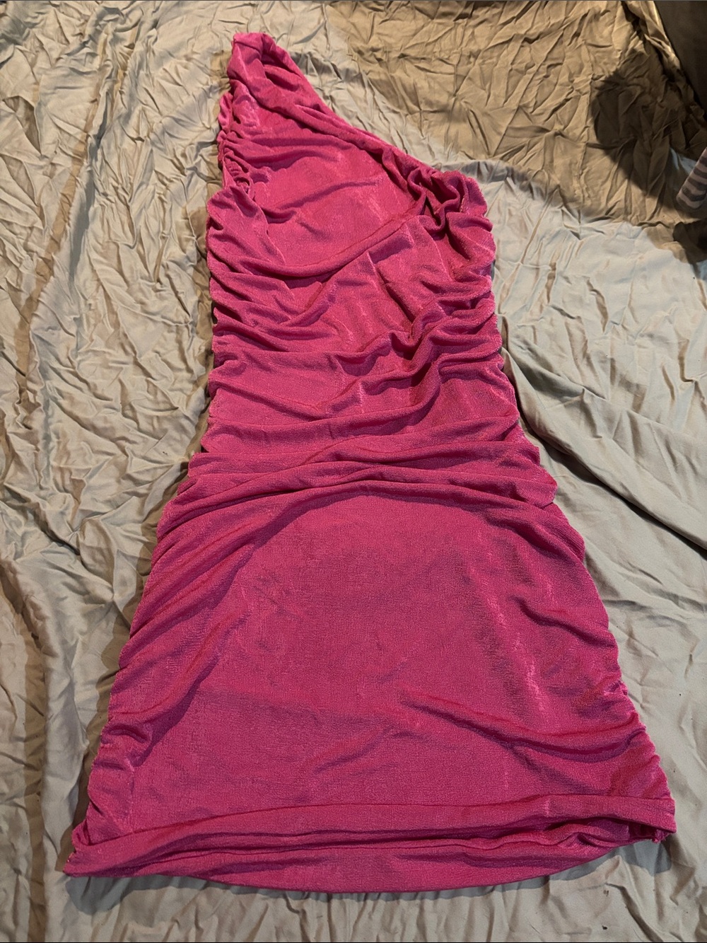 Asymmetrical One-Shoulder Ruched Pink Skirt